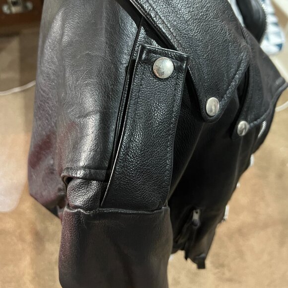 Vintage Classic Unisex Black Leather Motorcycle Jacket probably size Large - Picture 9 of 12